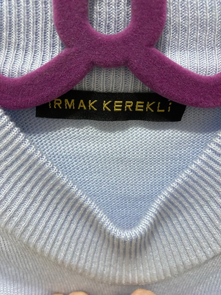 Mavi Yüksek Yakalı Kadın Triko Kazak - Görsel 2