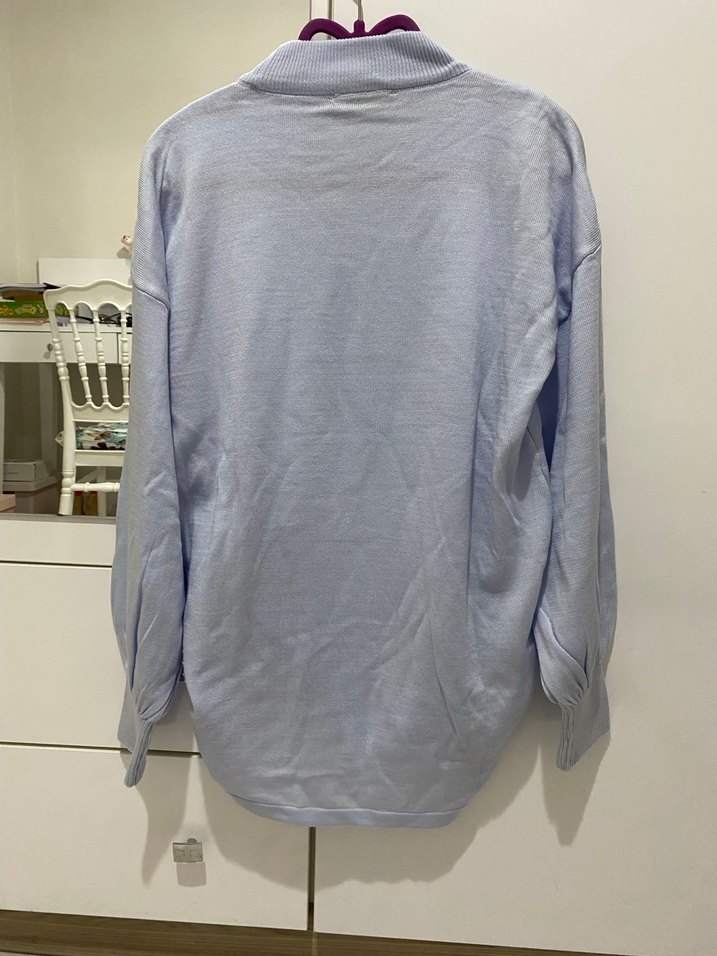 Mavi Yüksek Yakalı Kadın Triko Kazak - Görsel 3