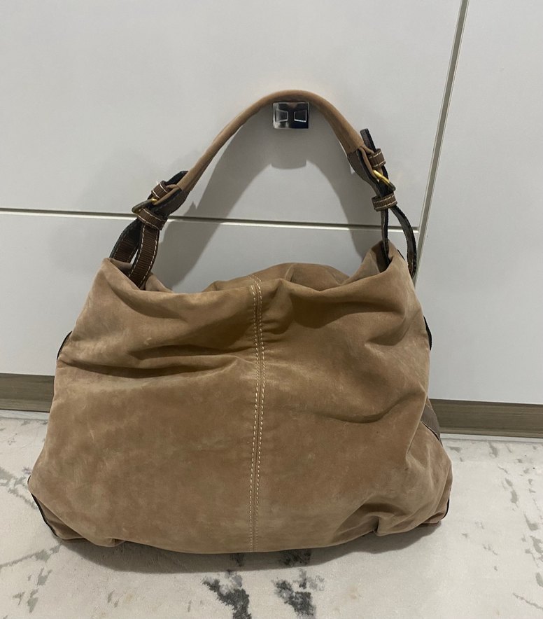 Bej Süet Tokalı Kadın Çanta - Görsel 2