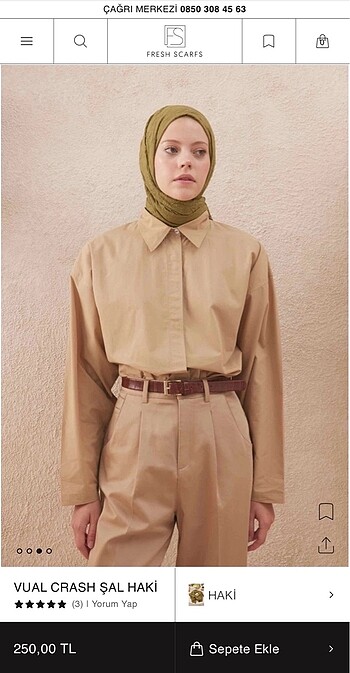 Beden haki Renk Fresh Scarf Vual Crash Şal Haki