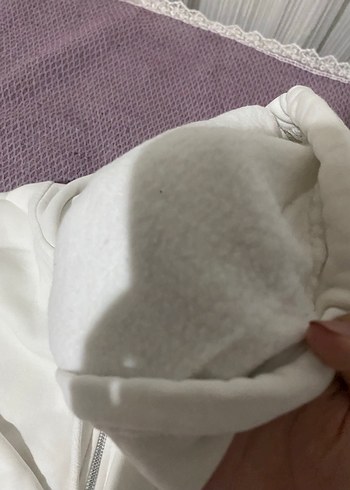 m Beden Beyaz Kapüşonlu Fermuarlı Sweatshirt