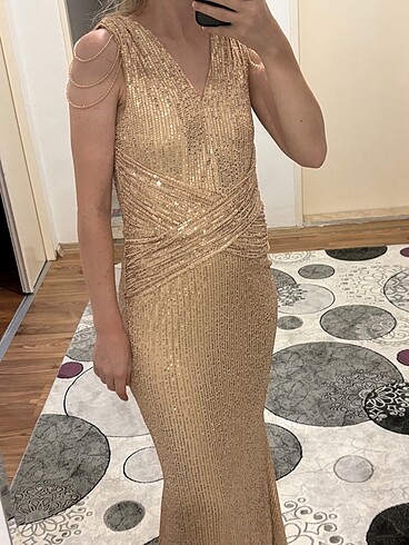 Gold Pullu Abiye Elbise