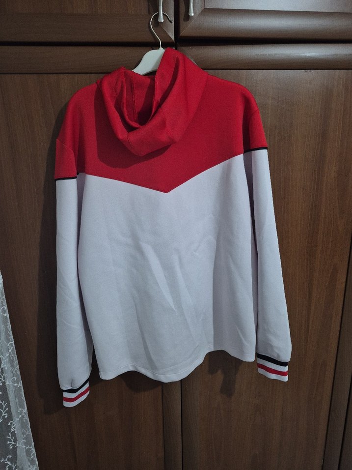 Kırmızı Beyaz Fermuarlı Erkek Sweatshirt - Görsel 5