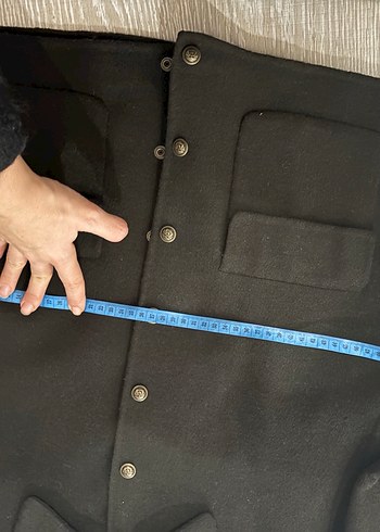 Düğmeli Siyah Midi Kadın Yün Ceket - Görsel 4