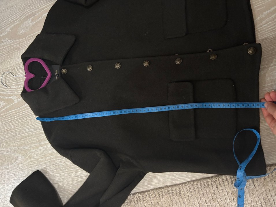 Düğmeli Siyah Midi Kadın Yün Ceket - Görsel 5