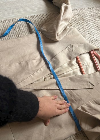 Bej Keten Düğmeli Kadın Blazer Ceket - Görsel 3