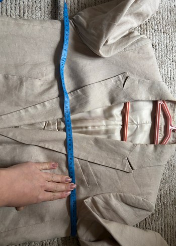 Bej Keten Düğmeli Kadın Blazer Ceket - Görsel 4