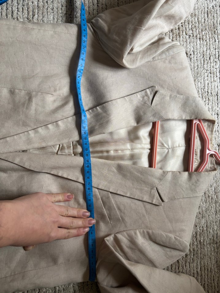 Bej Keten Düğmeli Kadın Blazer Ceket - Görsel 4