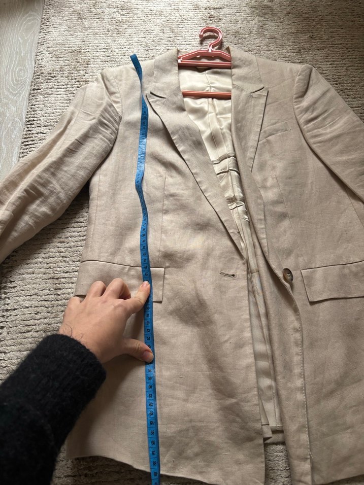 Bej Keten Düğmeli Kadın Blazer Ceket - Görsel 5