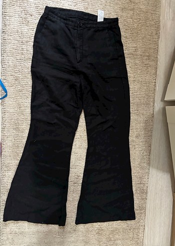 Kadın Siyah Keten Salaş Pileli Pantolon - Görsel 2