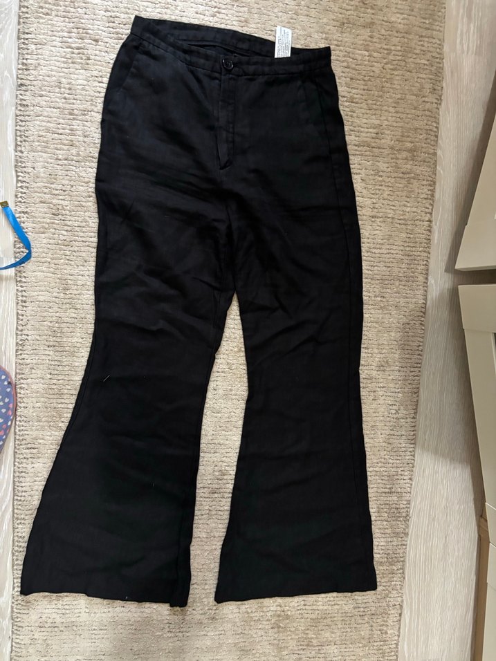 Kadın Siyah Keten Salaş Pileli Pantolon - Görsel 2