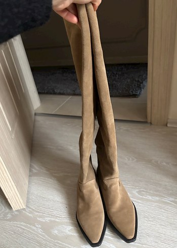 Kahverengi Süet Dizüstü Kadın Botları - Görsel 3
