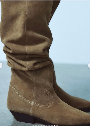 Kahverengi Süet Dizüstü Kadın Botları - Görsel 2