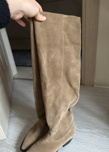 Kahverengi Süet Dizüstü Kadın Botları - Görsel 4