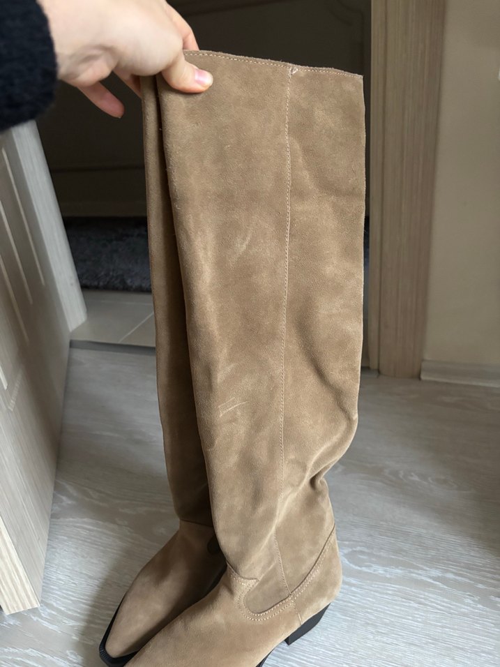 Kahverengi Süet Dizüstü Kadın Botları - Görsel 4