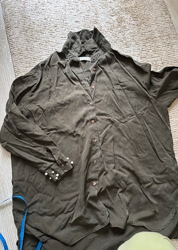 Gri Kadın Uzun Kollu  Gömlek - Görsel 4