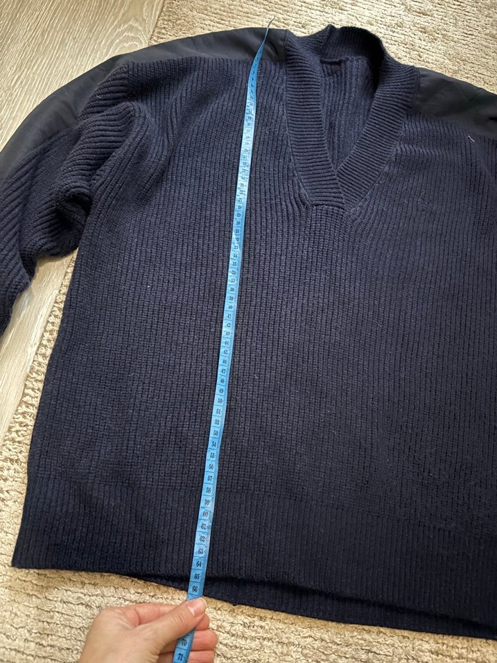 V Yaka Örgü Kadın Gri Kazak - Görsel 4