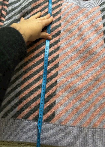 Gri Çizgili Triko Kadın Kazak - Görsel 3