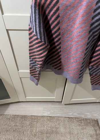 Gri Çizgili Triko Kadın Kazak - Görsel 5