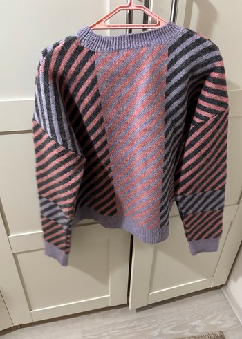 Gri Çizgili Triko Kadın Kazak - Görsel 6