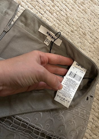 Grinin Nakışlı Dantel Detaylı Süet Midi Etek - Görsel 5