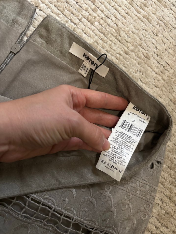 Grinin Nakışlı Dantel Detaylı Süet Midi Etek - Görsel 5