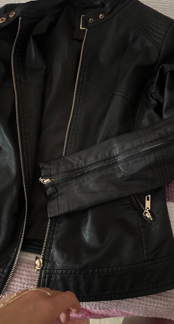 Siyah Deri Biker Ceket - Görsel 4