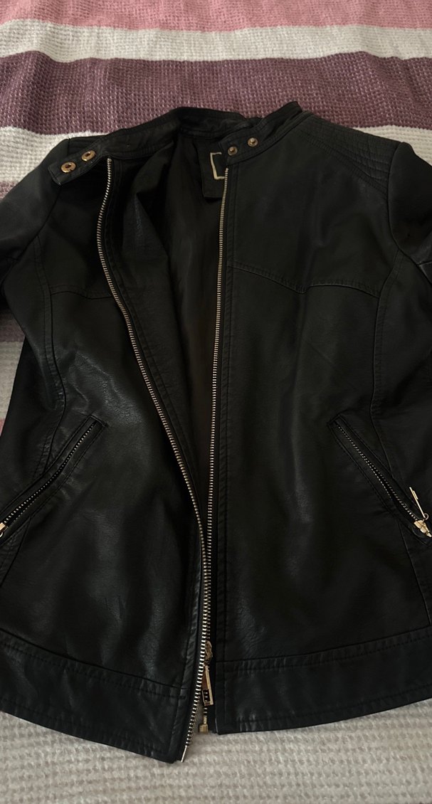 Siyah Deri Biker Ceket - Görsel 2