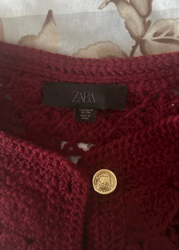 Zara Düğmeli Bordo Nakışlı Kadın Hırka - Görsel 3