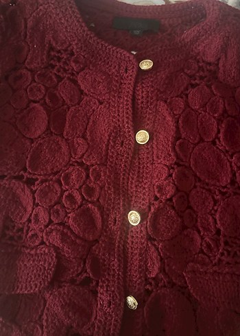 Zara Düğmeli Bordo Nakışlı Kadın Hırka - Görsel 2