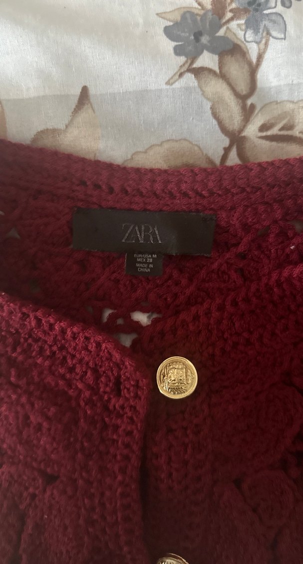 Zara Düğmeli Bordo Nakışlı Kadın Hırka - Görsel 3