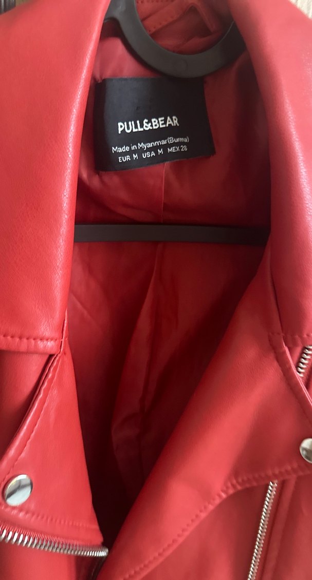 Kadın Kırmızı Deri Biker Ceket - Görsel 3