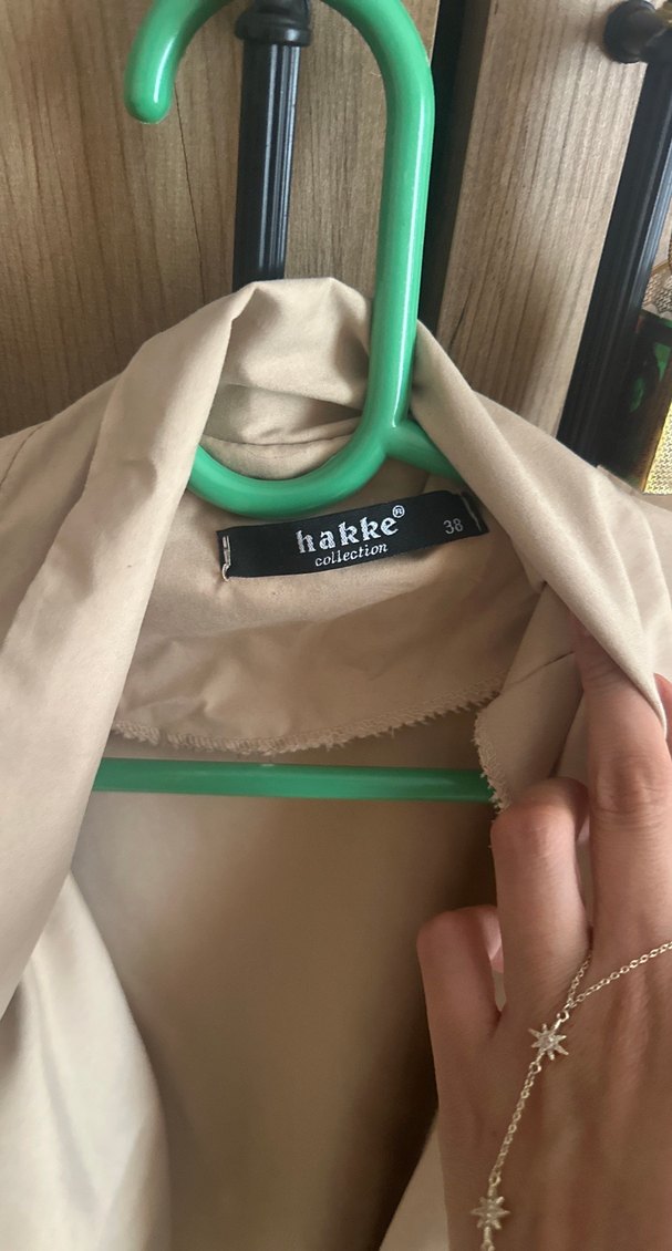 Bej Düğmeli Uzun Keten Kadın Trençkot - Görsel 3