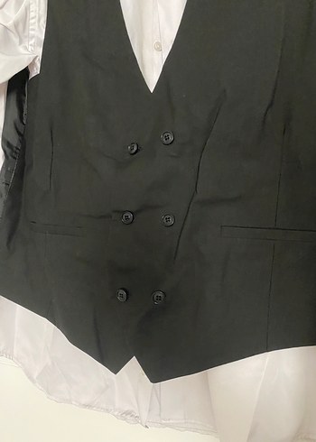 xxl Beden Düğmeli Siyah Yelek, Notch Yaka, Regular Fit