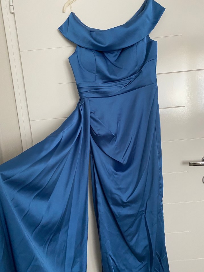 Lacivert Drapeli Uzun Abiye Elbise - Görsel 4