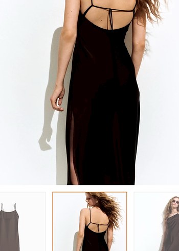 H&M Kadın Kahverengi Midi Saten Elbise