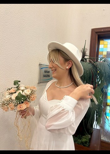38 Beden Berissima Bride Aries Beyaz Uzun V Yaka Elbise