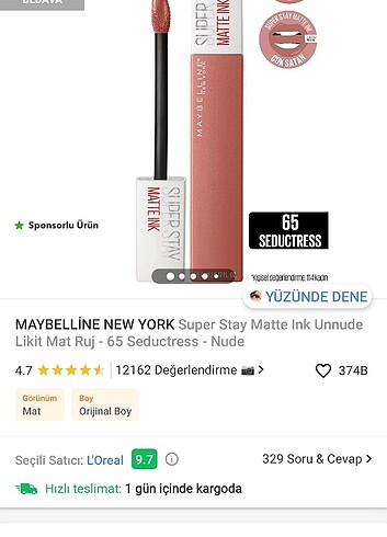 Maybelline 65 numara kalıcı ruj