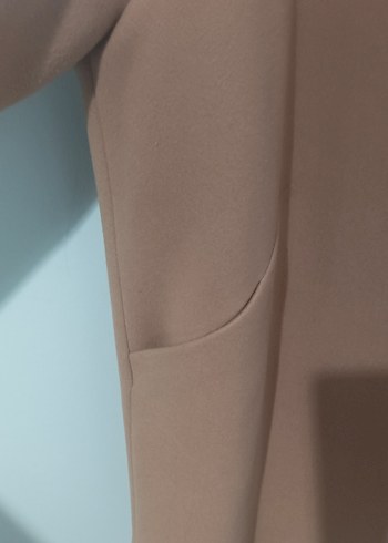 Bej Midi Kadın Kaban, Yuvarlak Yaka, Rahat Kesim - Görsel 2