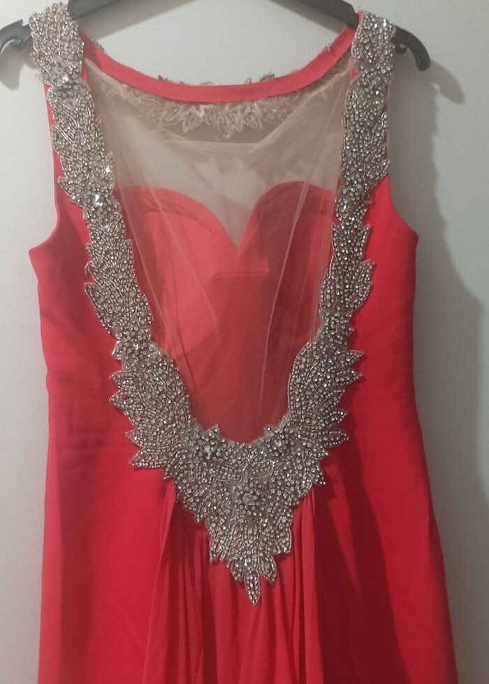 Uzun gece elbisesi nar çiçeği  - Görsel 5