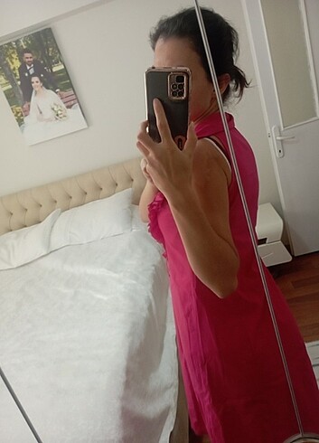 s Beden pembe Renk Pembe yaka fırfır elbise