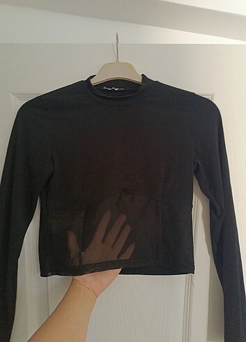 xl Beden siyah Renk SİYAH TÜL CROP 