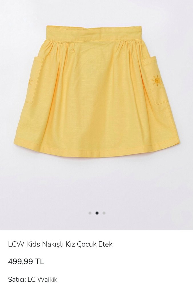 Nakışlı Düğmeli Sarı Kız Çocuk Etek - Görsel 2