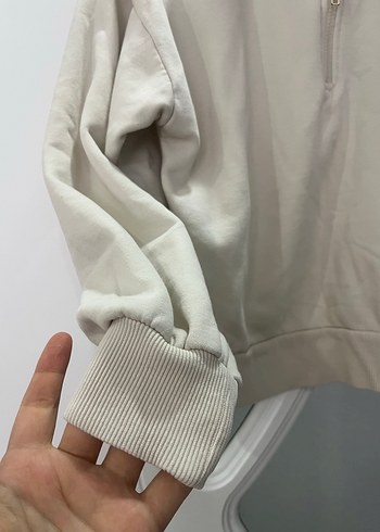 Bej Yarım Fermuarlı Yüksek Yakalı Sweatshirt - Görsel 2