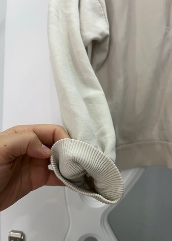 Bej Yarım Fermuarlı Yüksek Yakalı Sweatshirt - Görsel 3