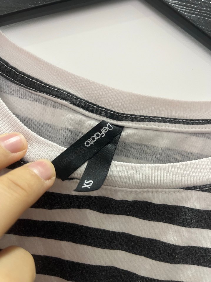 Defacto Gri Beyaz Çizgili Kısa Kollu Kadın Tişört - Görsel 3