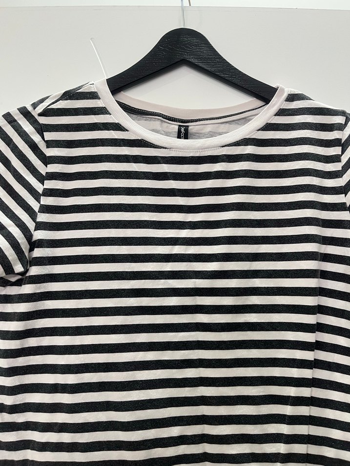 Defacto Gri Beyaz Çizgili Kısa Kollu Kadın Tişört - Görsel 2