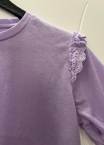 Mor Kısa Kollu Fırfırlı Tişört - Görsel 2