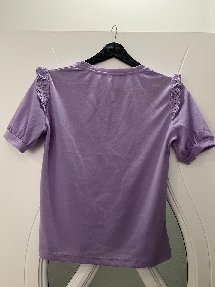 Mor Kısa Kollu Fırfırlı Tişört - Görsel 3