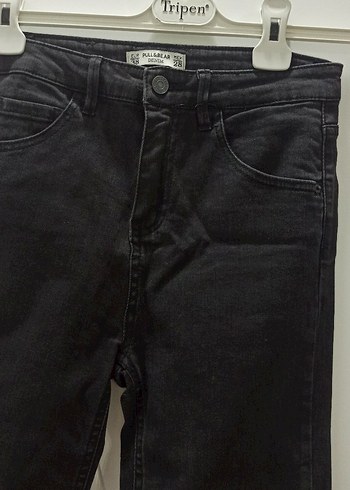 Pull and Bear Pull&Bear Kadın Siyah Kemerli Regular Fit Denim Jean